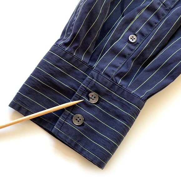 Faconnable Mens Dress Shirt Button Down XXL Navy Mint Pinstripe 100% Cotton - Picture 12 of 12